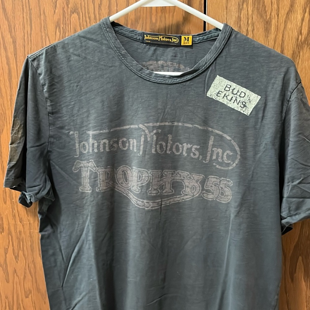 Johnson Motors t shirt, worn in, size medium